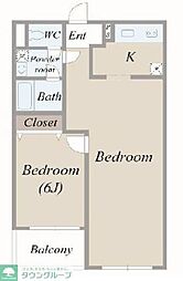 都営大江戸線 光が丘駅 徒歩15分の賃貸マンション 2階1LDKの間取り