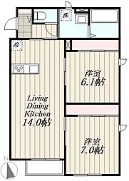 レジデンスK雑司が谷 1階2LDKの間取り