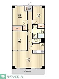 パルティール茂呂 2階3LDKの間取り