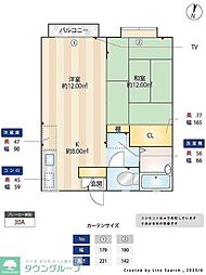 高稲荷ハイツ 2階1LDKの間取り