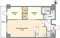 JR高崎線 尾久駅 徒歩14分の賃貸マンション 9階2LDKの間取り