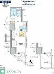 プラウドフラット文京千駄木 10階ワンルームの間取り