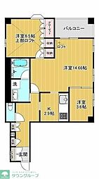 東京メトロ日比谷線 恵比寿駅 徒歩1分の賃貸マンション 13階2LDKの間取り