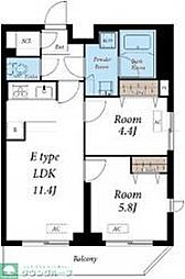 都営浅草線 西馬込駅 徒歩11分の賃貸マンション 2階2LDKの間取り