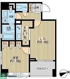 都営浅草線 戸越駅 徒歩1分の賃貸マンション 15階1LDKの間取り
