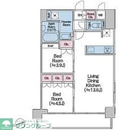 都営浅草線 西馬込駅 徒歩10分の賃貸マンション 4階2LDKの間取り