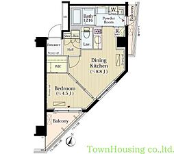 東急東横線 自由が丘駅 徒歩11分の賃貸マンション 2階1LDKの間取り