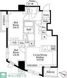 東急目黒線 洗足駅 徒歩7分の賃貸マンション 3階2LDKの間取り