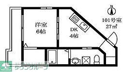 都営浅草線 馬込駅 徒歩7分の賃貸マンション 1階1DKの間取り