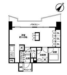 JR山手線 五反田駅 徒歩9分の賃貸マンション 14階ワンルームの間取り