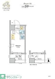 都営浅草線 中延駅 徒歩2分の賃貸マンション 2階ワンルームの間取り