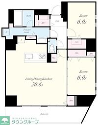 JR山手線 渋谷駅 徒歩9分の賃貸マンション 15階2LDKの間取り