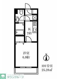 東急大井町線 荏原町駅 徒歩5分の賃貸マンション 2階1Kの間取り