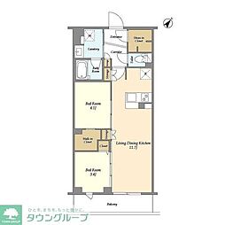 東急多摩川線 鵜の木駅 徒歩9分の賃貸マンション 2階2LDKの間取り