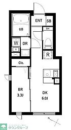 東急大井町線 戸越公園駅 徒歩5分の賃貸マンション 2階1DKの間取り