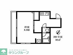 東急目黒線 武蔵小山駅 徒歩3分の賃貸アパート 2階1Kの間取り