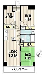 東急目黒線 多摩川駅 徒歩7分の賃貸マンション 4階3LDKの間取り