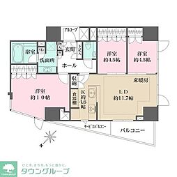 東京メトロ南北線 白金高輪駅 徒歩6分の賃貸マンション 9階3LDKの間取り