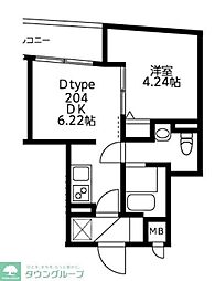 東急目黒線 武蔵小山駅 徒歩8分の賃貸マンション 地下1階1DKの間取り