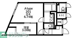 東急目黒線 武蔵小山駅 徒歩8分の賃貸マンション 2階1DKの間取り