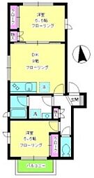 東急東横線 都立大学駅 徒歩17分の賃貸アパート 2階2DKの間取り