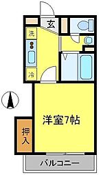 東武東上線 坂戸駅 徒歩6分の賃貸マンション 2階1Kの間取り