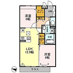 西武新宿線 本川越駅 徒歩13分の賃貸アパート 2階2LDKの間取り