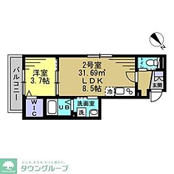 東武東上線 上福岡駅 徒歩10分の賃貸アパート 2階1LDKの間取り