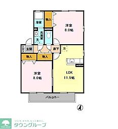 JR川越線 的場駅 徒歩7分の賃貸アパート 2階2LDKの間取り