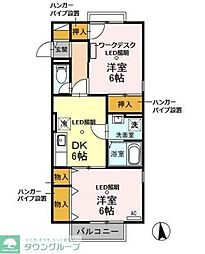 東武東上線 坂戸駅 徒歩4分の賃貸アパート 2階2DKの間取り