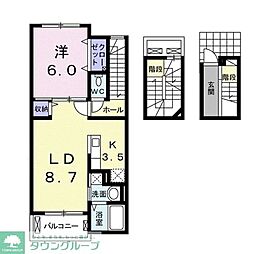 東武東上線 坂戸駅 徒歩23分の賃貸アパート 3階1LDKの間取り