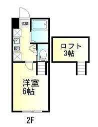 東武東上線 東松山駅 徒歩7分の賃貸アパート 2階1Kの間取り