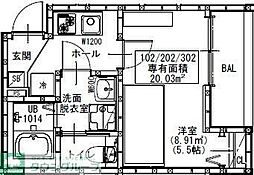 東武東上線 鶴ヶ島駅 徒歩9分の賃貸アパート 2階1Kの間取り