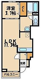 JR八高線 東飯能駅 徒歩10分の賃貸アパート 1階1LDKの間取り