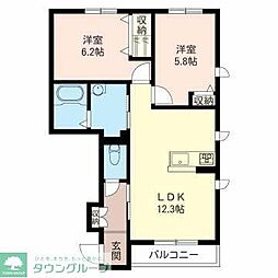 東武東上線 上福岡駅 徒歩15分の賃貸アパート 1階2LDKの間取り