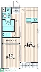 西武新宿線 狭山市駅 徒歩9分の賃貸アパート 2階1LDKの間取り