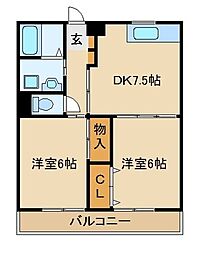フラッツ上広瀬 2DKの間取図画像