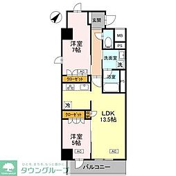 富士見市大字鶴馬マンション 2LDKの間取図画像