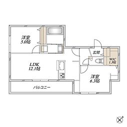 レジデンスヒューゲル鶴ヶ丘II 2LDKの間取図画像