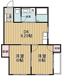 ホワイトプラザ藤本 2DKの間取図画像