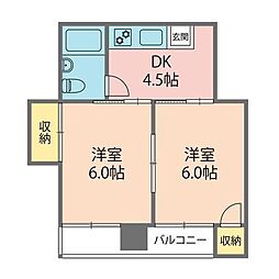 川越三浦マンション 2DKの間取図画像