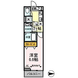 プランドール・アデン 1Kの間取図画像