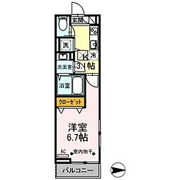 プランドール・アデン 1Kの間取図画像