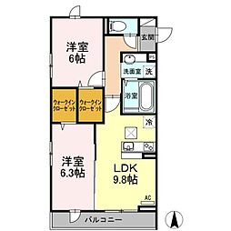 ゼファーコート2 2LDKの間取図画像