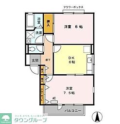 ロイヤルガーデン玉川上水A 2DKの間取図画像