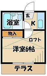 ベルエアー高幡不動 2階1Kの間取り