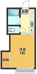 コーポラス100 1階1Kの間取り