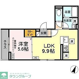 Dフラット東平山　B棟 1階1LDKの間取り