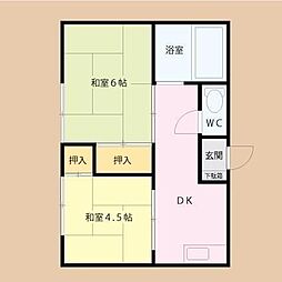 上水コーポラス 1階2DKの間取り