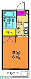 ビューパレー昭島 2階1Kの間取り